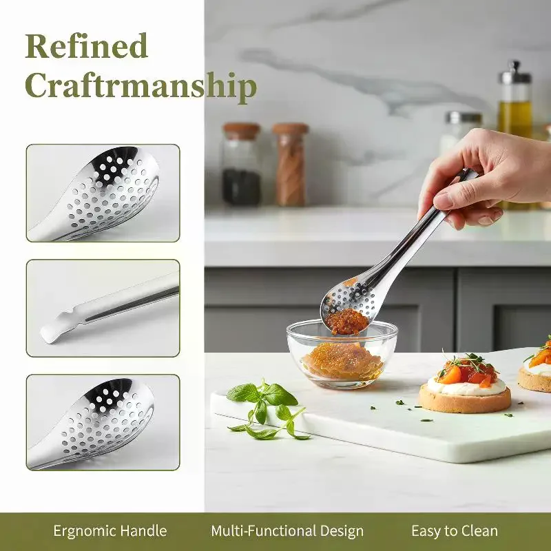 410 Stainless Steel Strainer Spoon Kitchen Spoon With Holes Cuisine Caviar Builder Roe Sauce Kitchen Cooking Gadgets