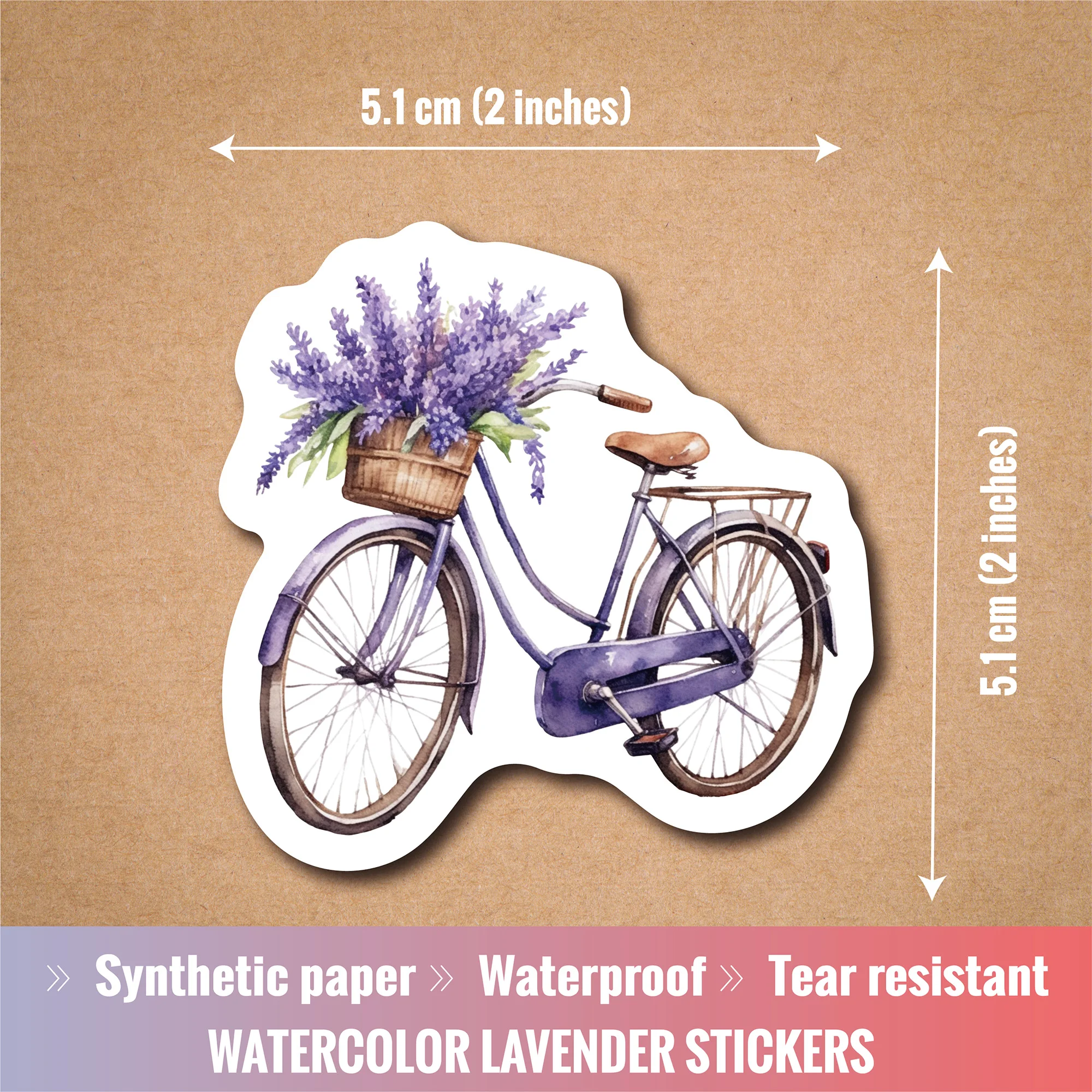 50 Pack Lavender Stickers – Synthetic Paper, Waterproof, Tear-Resistant, Reusable, UV Printed – for Journaling, Scrapbooking