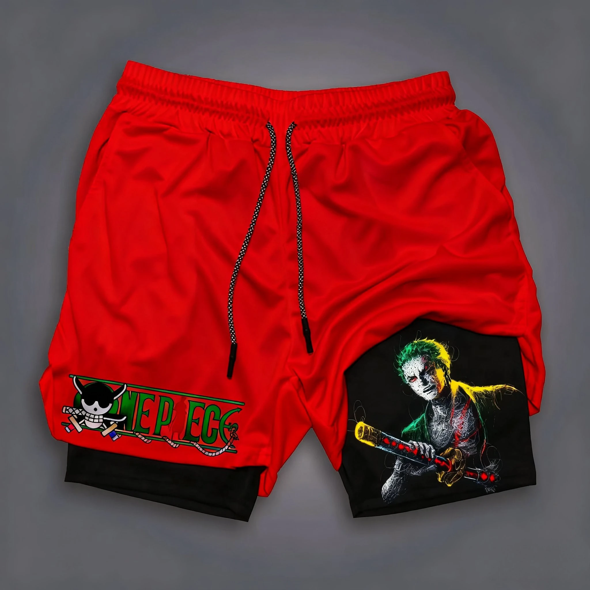 

Summer Anime One Piece Zoro Training Gym Shorts Men Women Breathable Double Layer Fitness Quick-dry Pants Streetwear Sportswear