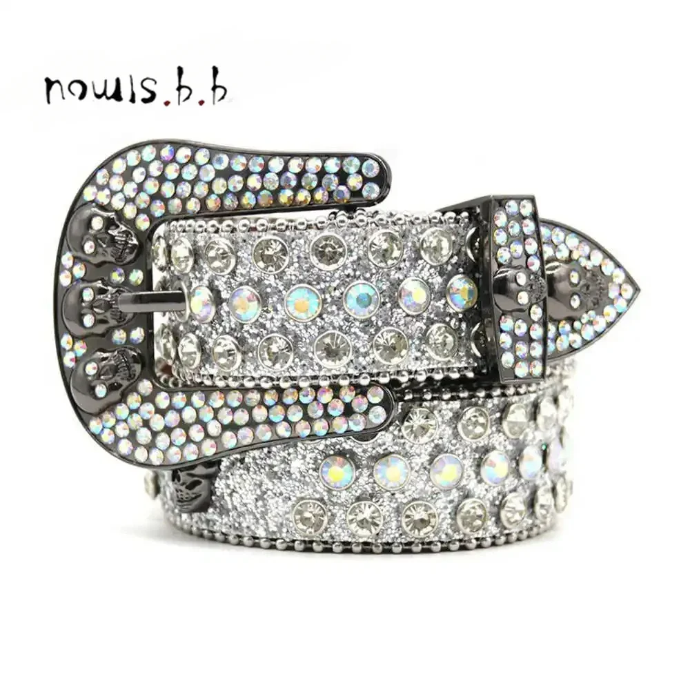 

Luxury Newest design BIG SKULL belt Men Rhinestone Studded Belts Luxury Women Diamond Leather Strap Designer Waistband