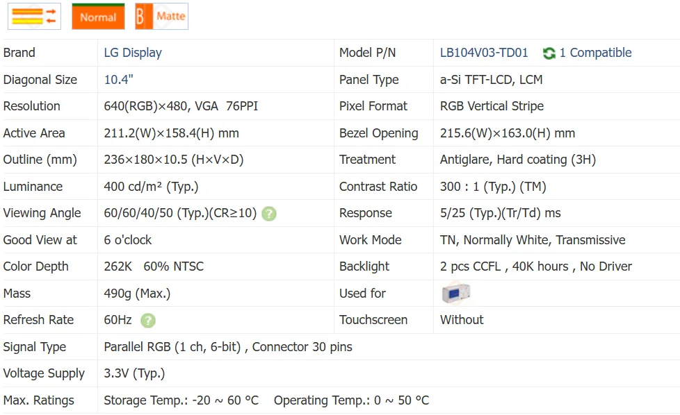 LB104V03-TD01 10,4-дюймовый промышленный ЖК-дисплей, новый и класс A+, в наличии, протестирован перед отправкой