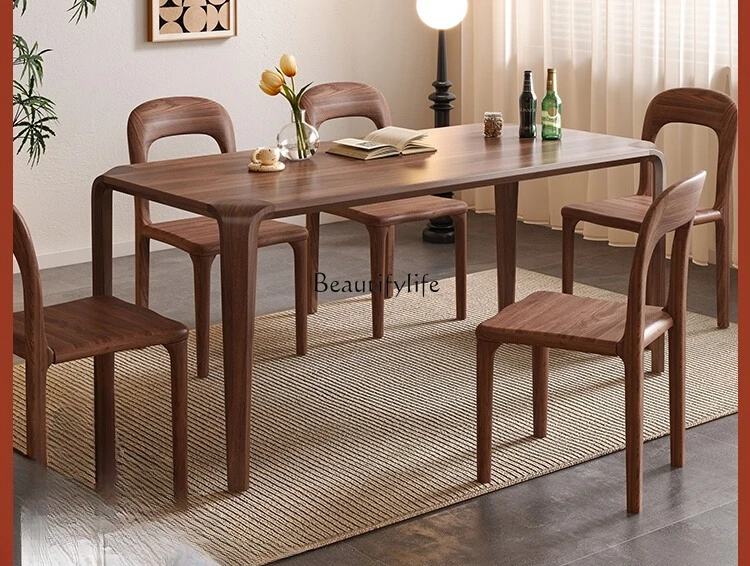 

*Black walnut solid wood new Chinese dining table household high-end square table simple