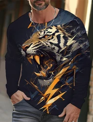 Tiger Graphic Men's Long Sleeve T-shirt for Men Clothing Casual Top Tee Shirt Fashion Animal 3D Full Printing Streetwear