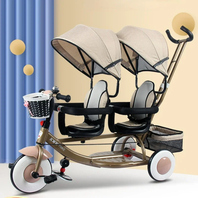 

Multifunctional Double Stroller for Twins - Comfortable Two-Child Tricycle with Shock Absorption Rotating Seats, Portable Design