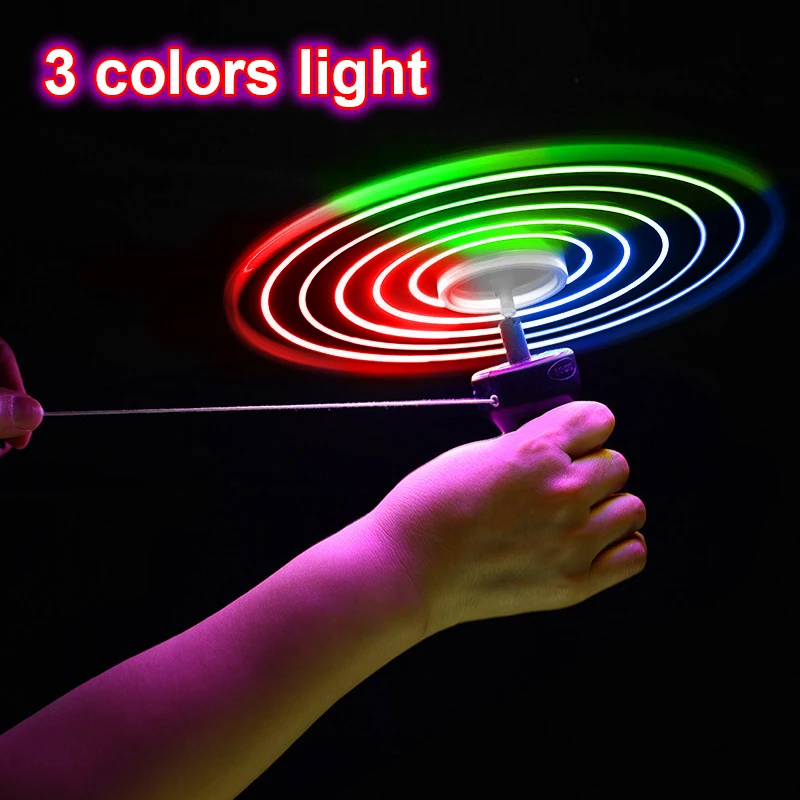 Kids Luminous Flying Disc LED Propeller Toy Lighting Pull String Light Up Flying Toy Spinning Top Outdoor Games Children Gifts