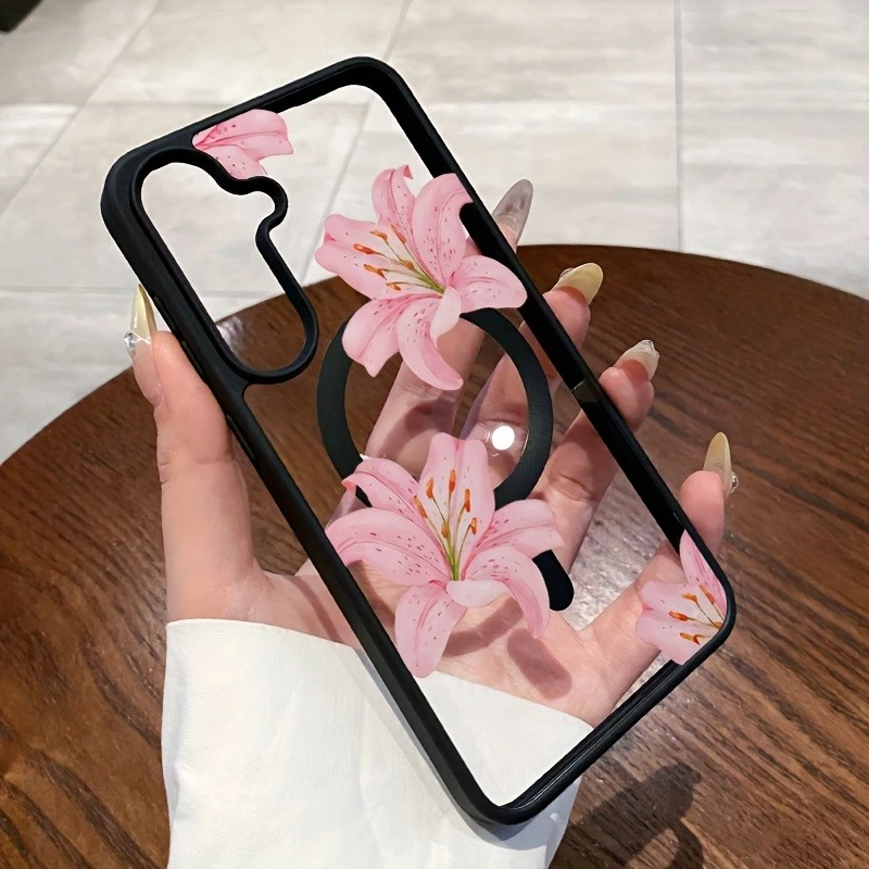 Rosa lírio amor padrão caso de telefone para iphone 17 a 11 pro max plus transparente backplane proteção cor borda caso de telefone presente