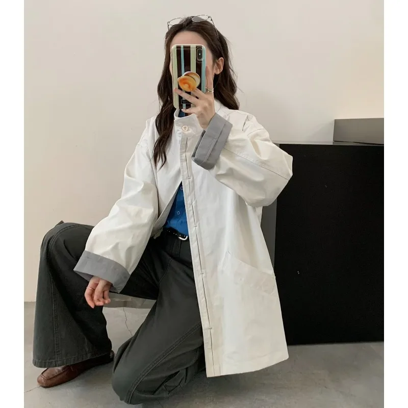 SuperAen Mid-length Trench for Women Spring and Autumn 2026 New Patchwork Long-sleeved Korean Style Elegant Coats
