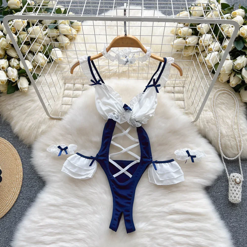 Sexy tiras bodysuits moda feminina lingerie erótica traje íntimo catsuits pijamas macacões combinação macacão