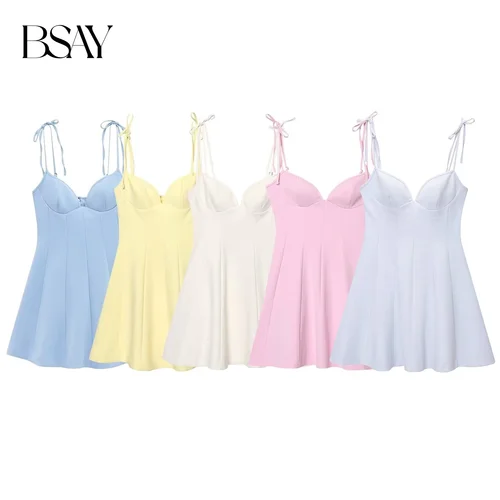 BSAY vestido para mujer moda novedad de verano arco espalda cremallera sin mangas espalda descubierta Sling Mini vestidos francés Chic ropa de noche femenina