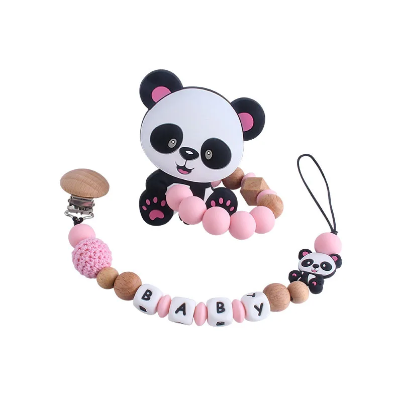 

Cute Panda DIY Silicone Baby Pacifier Clip Personalised Name Colorful Pacifier Chain Teething Decorative Beads