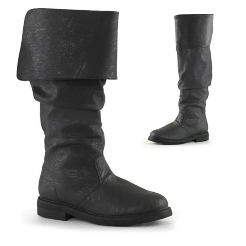 Medieval Viking Larp Pirate Men Boots Nordic Jackboot Renaissance Retro Steampunk Gothic Shoes Robin Costume Leather Haddock