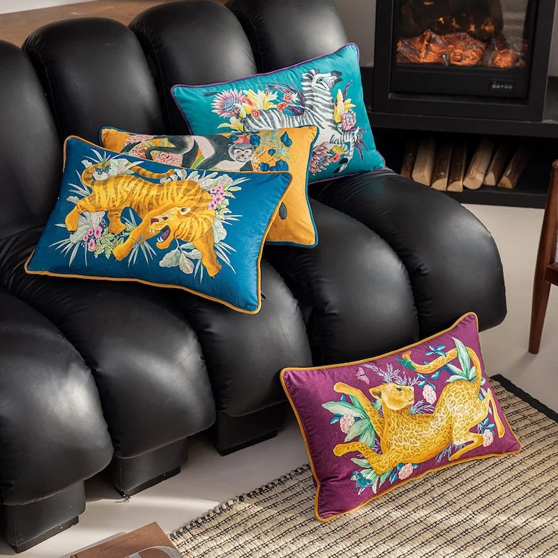 Jungle Animal Pillows Luxury Velvet Cushion Case Zebra Tiger Leopard Decorative Pillow Cover For Sofa Chair Home Decorations