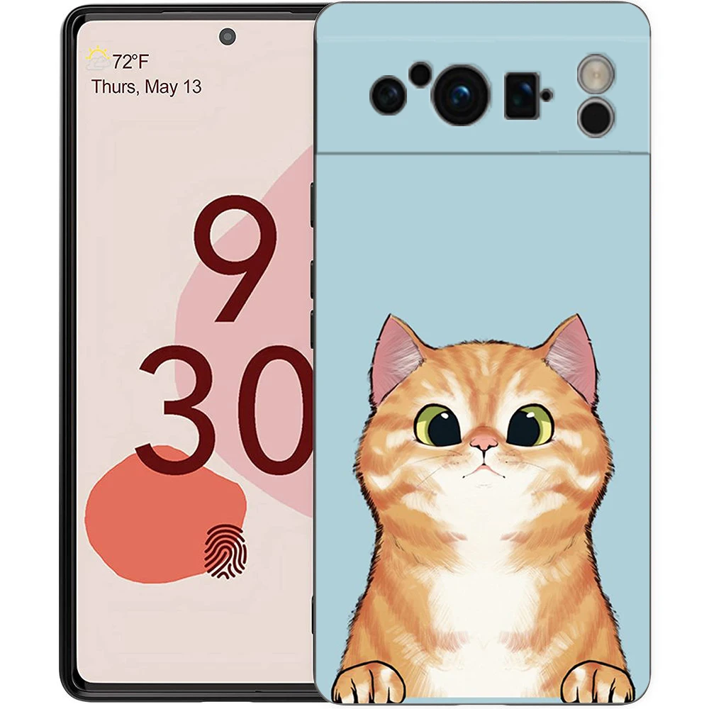 黒のシリコン製携帯電話ケース,Google Pixel 8,7,6 pro,6a,5g用の素敵な子猫の漫画ケース