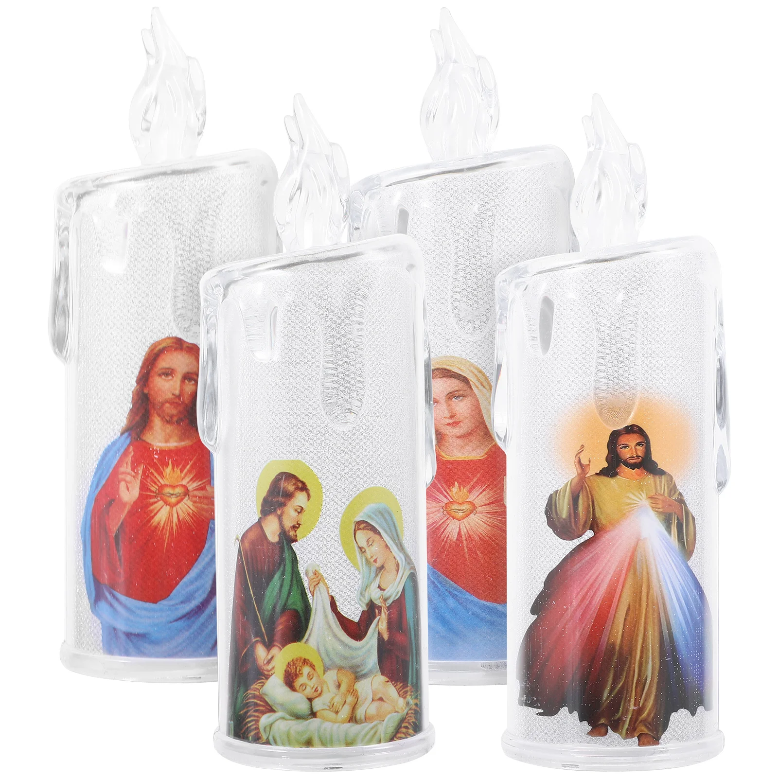 

4 Pcs Jesus Lantern Holy Night Lamp LED Light Easter Decorate Religious Candles Flameless