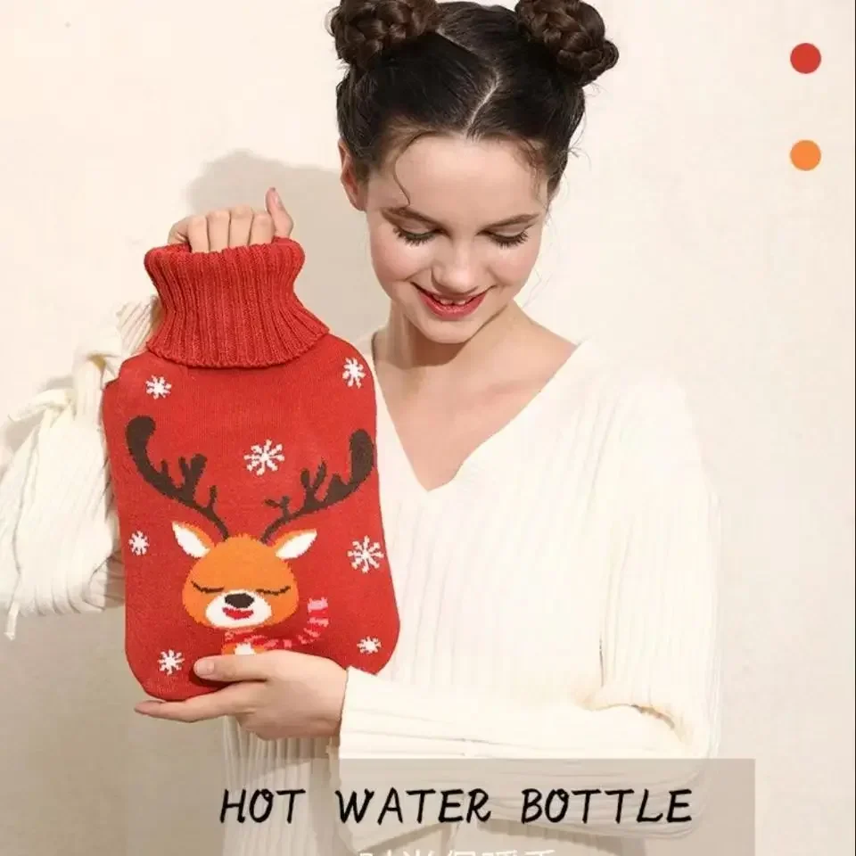 Cartoon Hot Water Bottle with Cover ,Heat Warm Keeping, Coldproof, Removable, Christmas Gift for Child,0.5 L, 1L