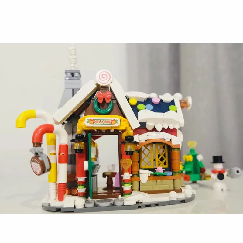 MOC Christmas House Sleigh Santa Reindeer Candy Set Building Block Small Particle Assembled Bricks Home Decoration Toys Gifts