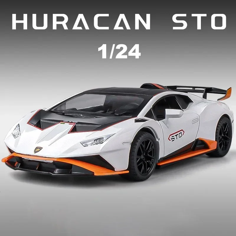 1:24 Lambos Huracan STO Alloy Sports Car Model Diecast Sound Super Racing Lifting Tail Hot Car Polecane ozdoby