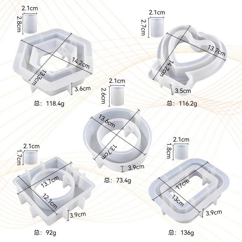 Tynk wazon silikonowe formy żywicy epoksydowej akrylowe kwadratowe owalne kochające sześciokątne płytki petriego probówki wazon na kwiaty forma