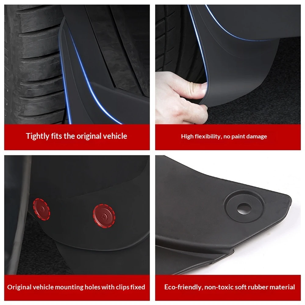 4Pcs TPE Injection Molded Rear Position Mud Flaps Front Rear Wheel Splash Guards Fender For Tesla Model 3 Highland 2024-2026 - view 3