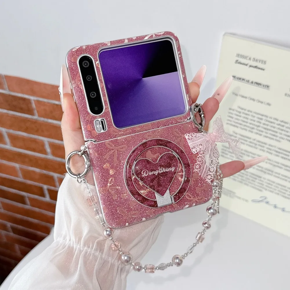 For HuaWei Pura X MagSafe Magnetic Butterfly Glitter Phone Case Protection Hinge Pc Shell Holder Bracelet Back Cover