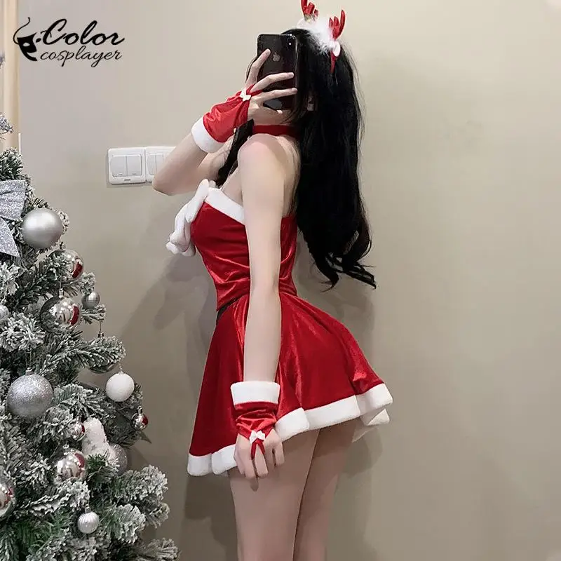 Color Cosplayer Christmas Skirt Suit Women Xmas Party Dress Up Sexy Carnival Set Red Santa Claus Cosplay Costume Adult Clothing