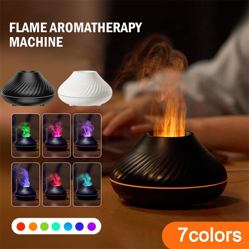 USB Simulation Volcanic Flame Night Light Aroma Diffuser Essential Oil Lamp130ml Air Humidifier Mist Maker Decor Bedroom Office