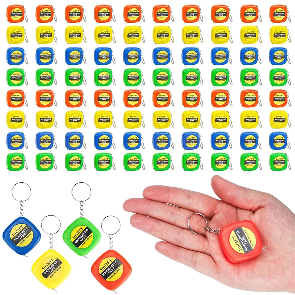 A002 80 PCS Keychain Tape Measure Small Tape Measure Keychains, 3 Ft Measuring Range Mini Retractable Measuring Tape