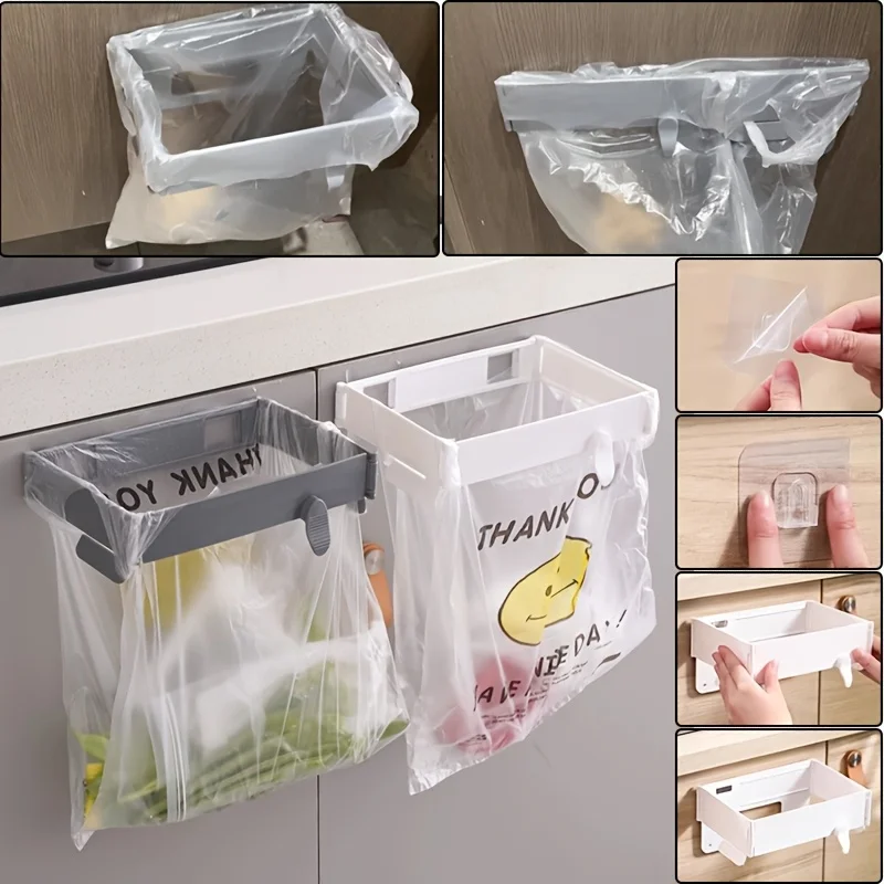 Foldable Hanging Trash Bag Holder Bathroom Trash Can Rack Save Space Trash Garbage Bag Hanger Waste Bin Kitchen Storage Holder
