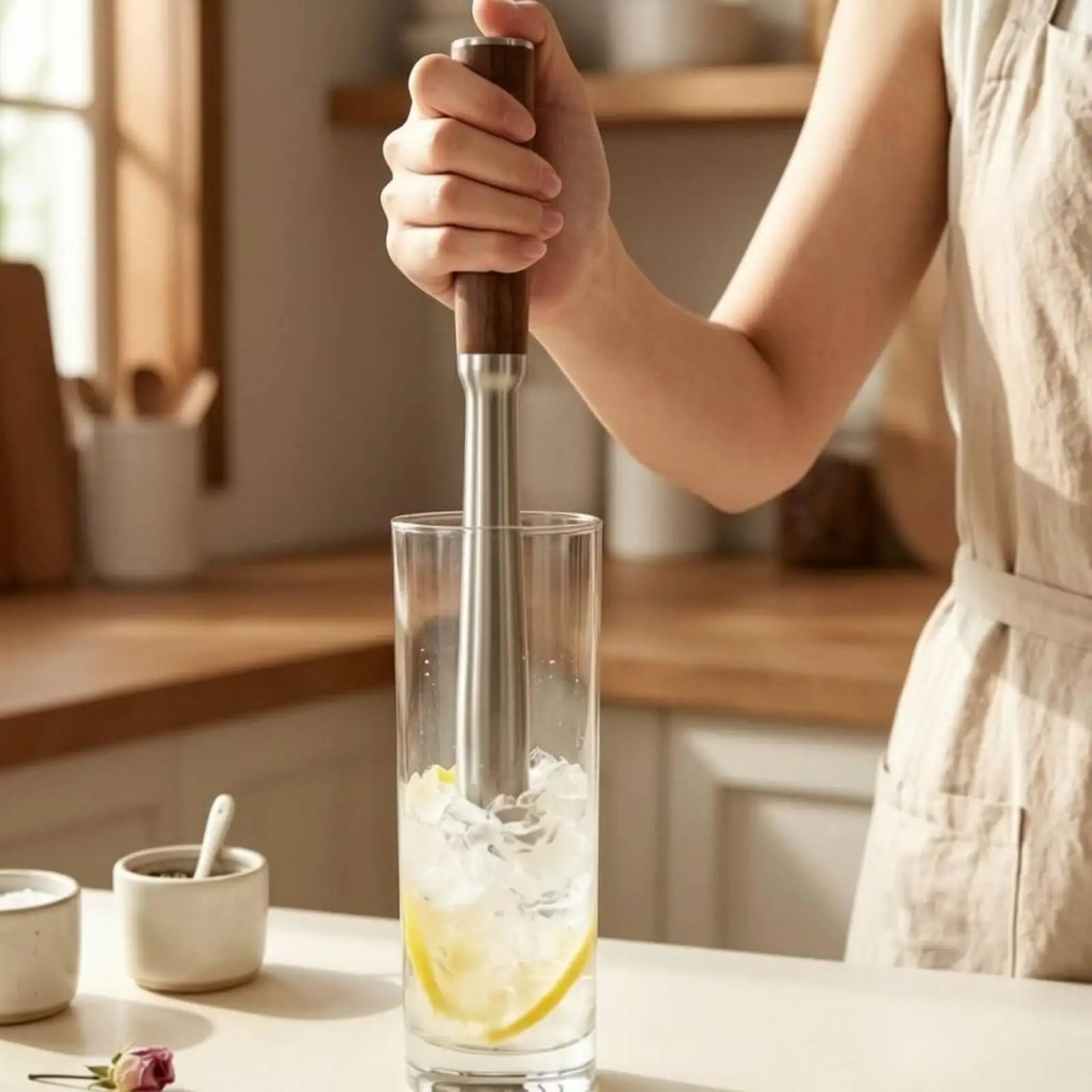 Handheld Ice Hammer 304 Stainless Steel Walnut Handle Crushed Ice Maker for Mixing Cocktails Cold Beverages