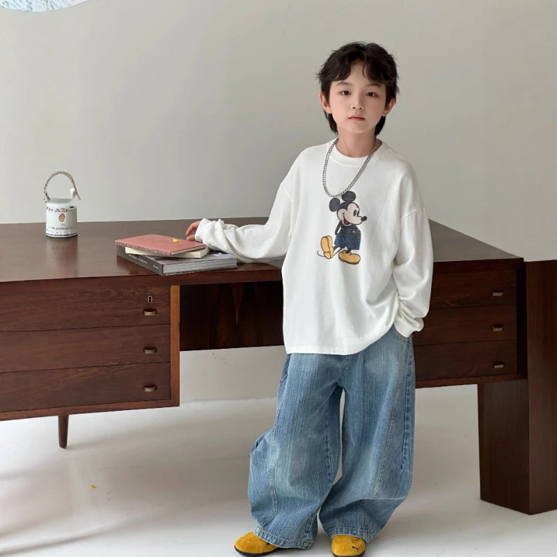 

2026 Korean Kids Cartoon Tee, Unisex Long Sleeve Top Comfortable Casual Shirt Versatile Spring New Arrival