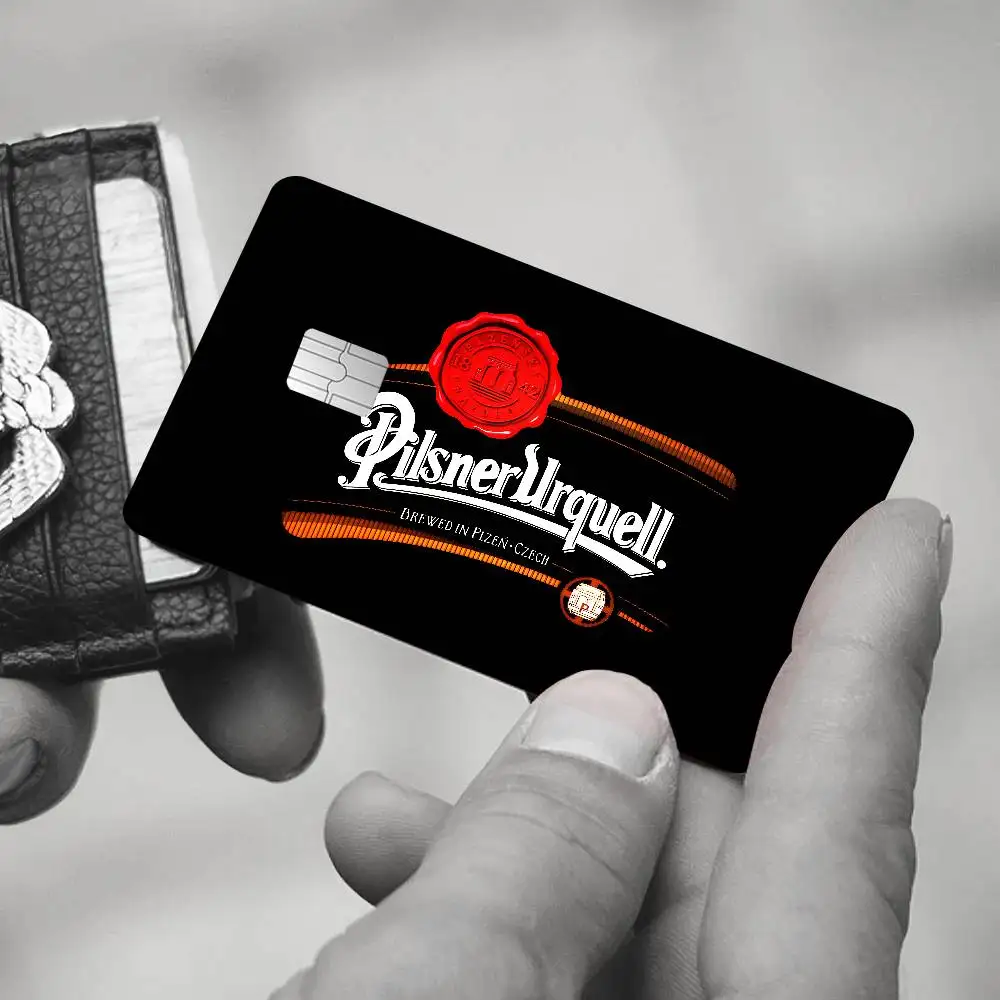 Pilsner Urquell Beer Logo Fashion Cute Cartoon Cat Painting Anime Game Unique Film Sticker Skin For Credit Card No Chip