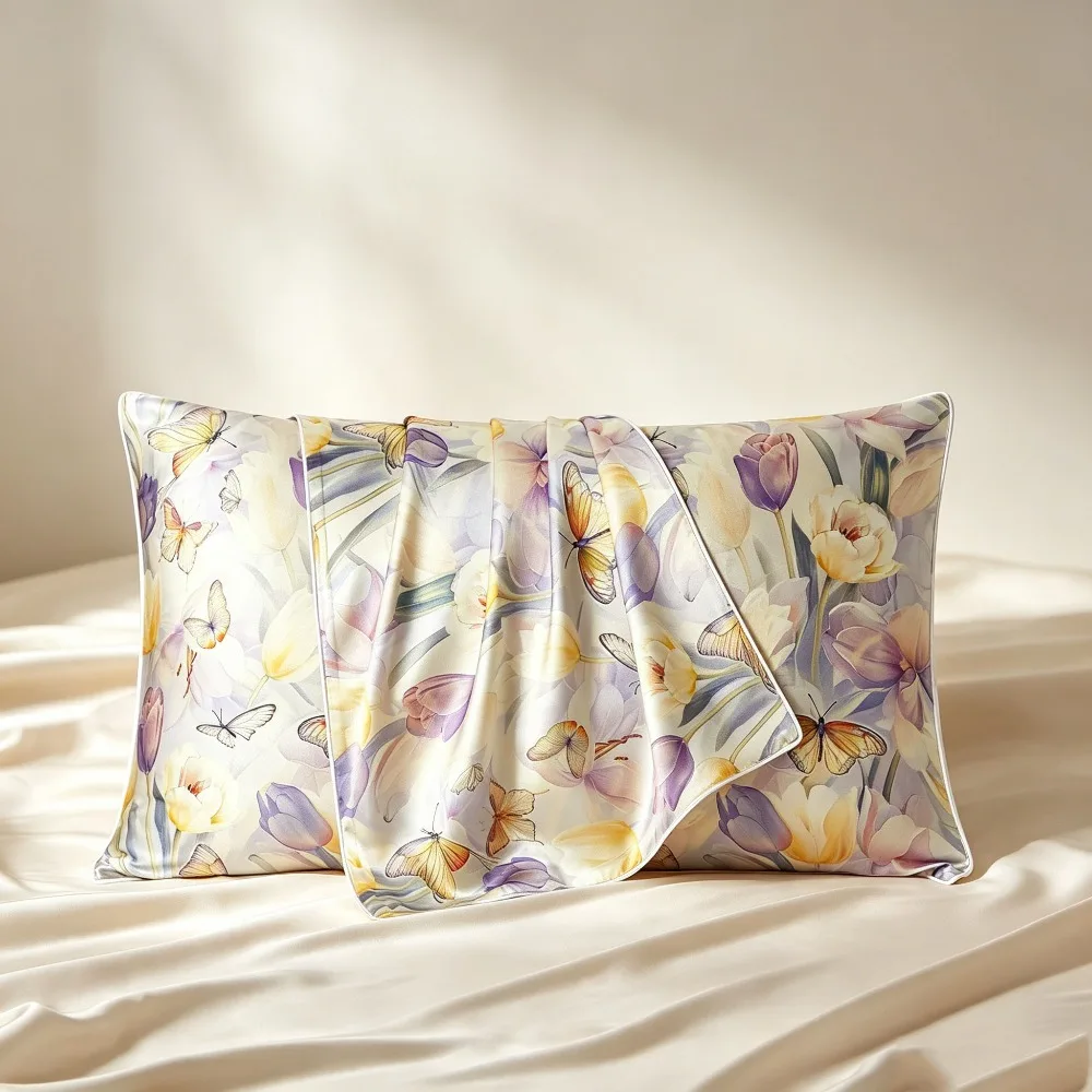 40 Momme Mulberry Silk Pillowcase Silk Face Floral Print Single-sided Silk Pillow Cover Hair Skin 48x74cm Bedding Pillow Cases