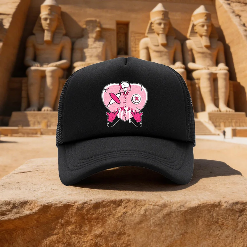 Unisex Graffiti Cracked Heart Print Mesh Baseball Cap, Duckbill Hat for Running, Walking, Camping - Multi-Color Available - Idea