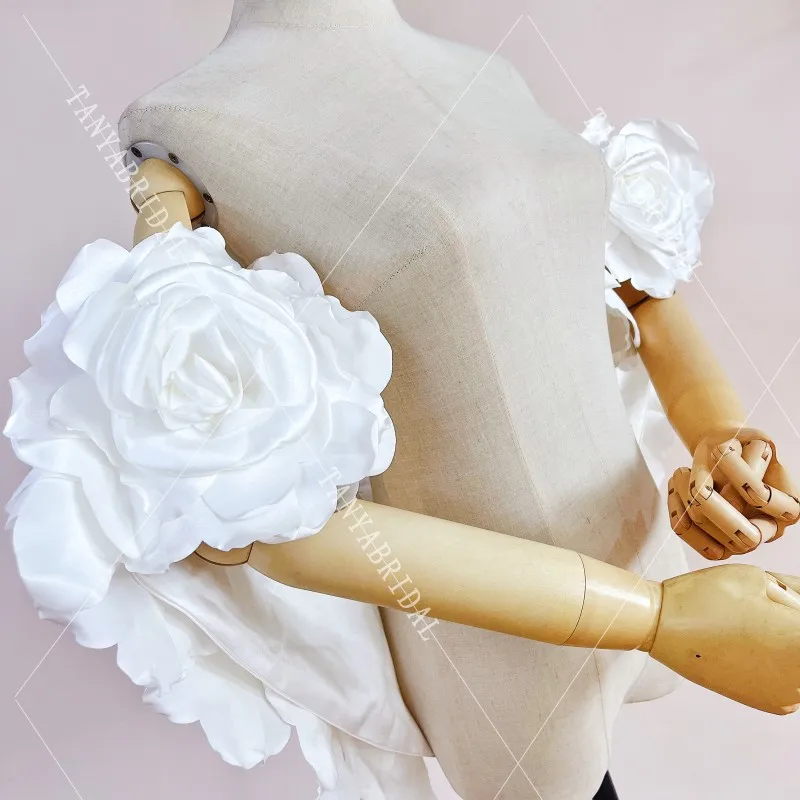 3D Rose Taffeta Wedding Bridal Wrap With Off Shoulder Sleeves Romantic Luxury Short Bride Jacket Wedding Accessories