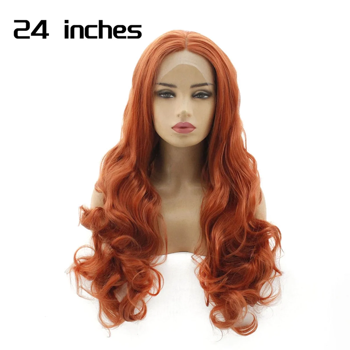 A79I 24 Inches Lace Front Wig Kinky Straight- Feeling Synthetic Wig Natural Long Wavy Roll Wig