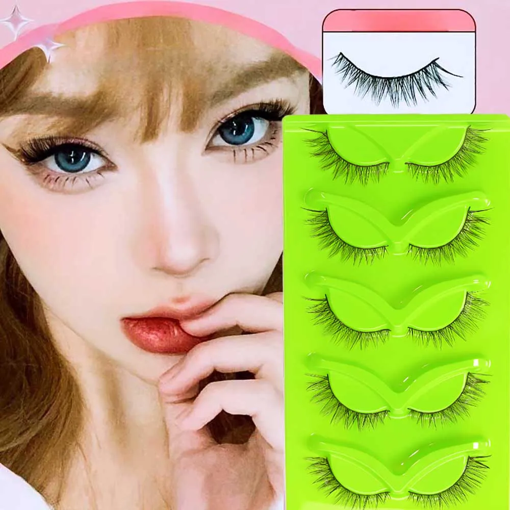 5 paia di ciglia corte stile volpe con code spesse e simulate, ciglia finte naturali quotidiane europee e americane
