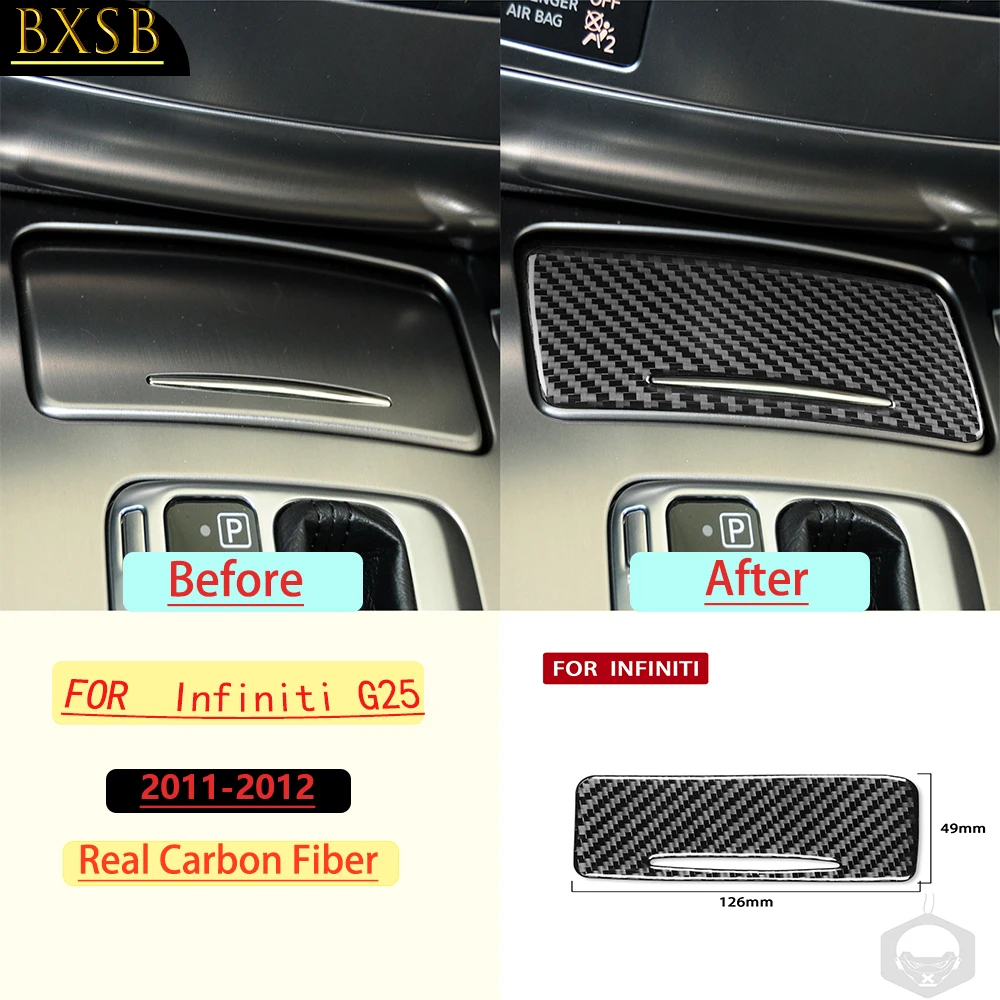 For Infiniti G25 2011–2012 Car Central Control Cigarette Lighter Panel Trim Real Carbon Fiber Interior Accessories Stickers