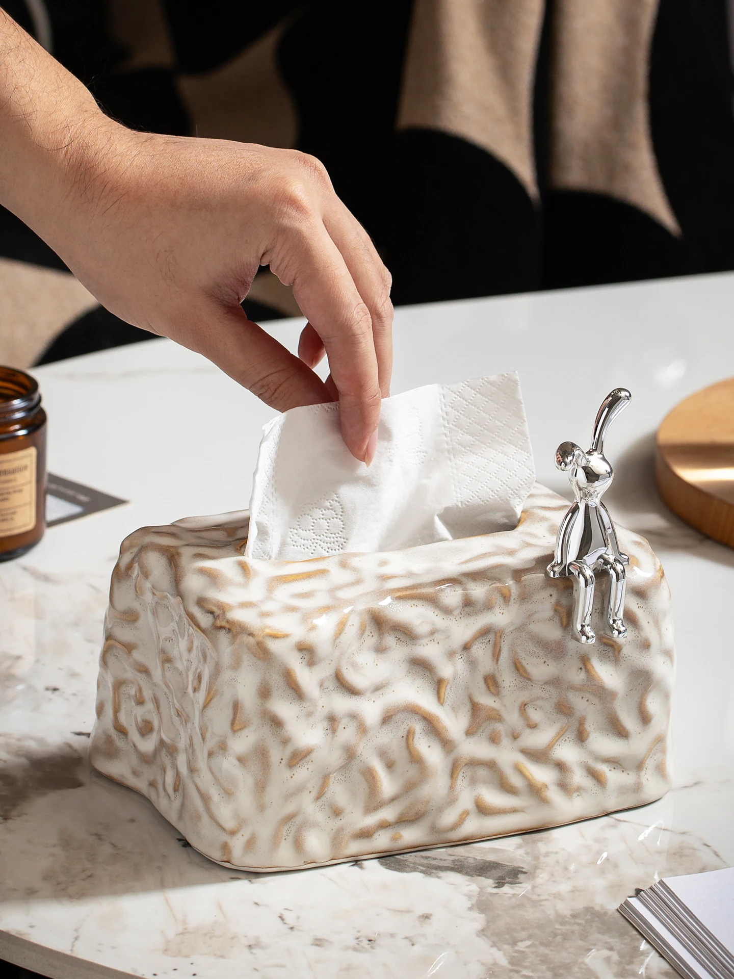 

Elegant Ceramic Tissue Box Luxury Feel Living Room Coffee Table Dining Table Creative Draw Tissue Box Display Home Decor