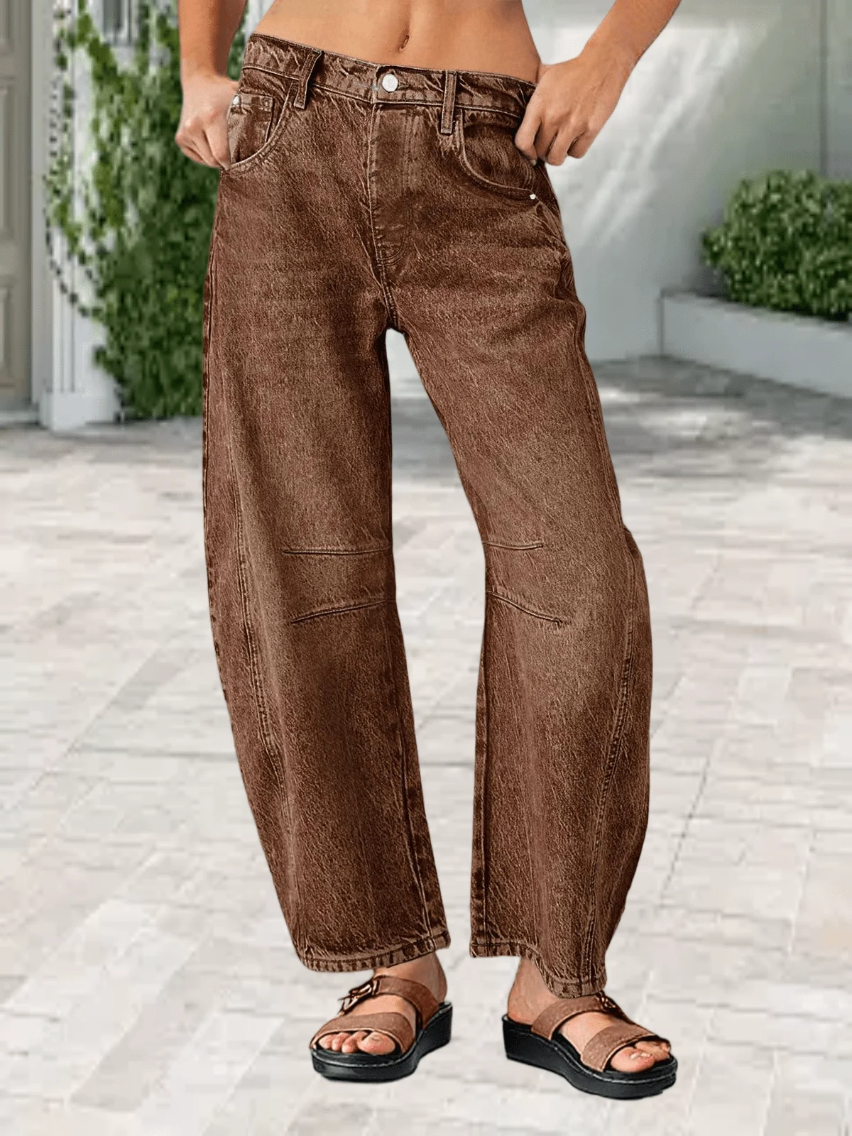 

Womens Baggy Vintage Boyfriend Wide Leg Barrel Denim Pants Mid Rise Casual Ankle Jeans