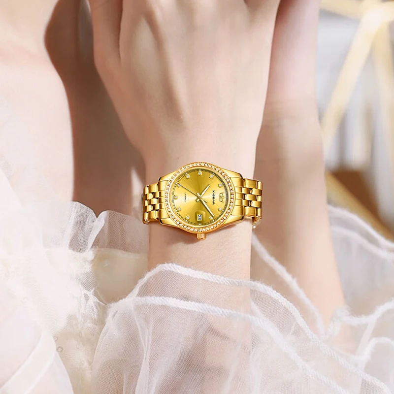 Luxury Gold-Tone Women's Wristwatch by X-GEAR – Slim Quartz Dress Watch for Office & Formal Occasions