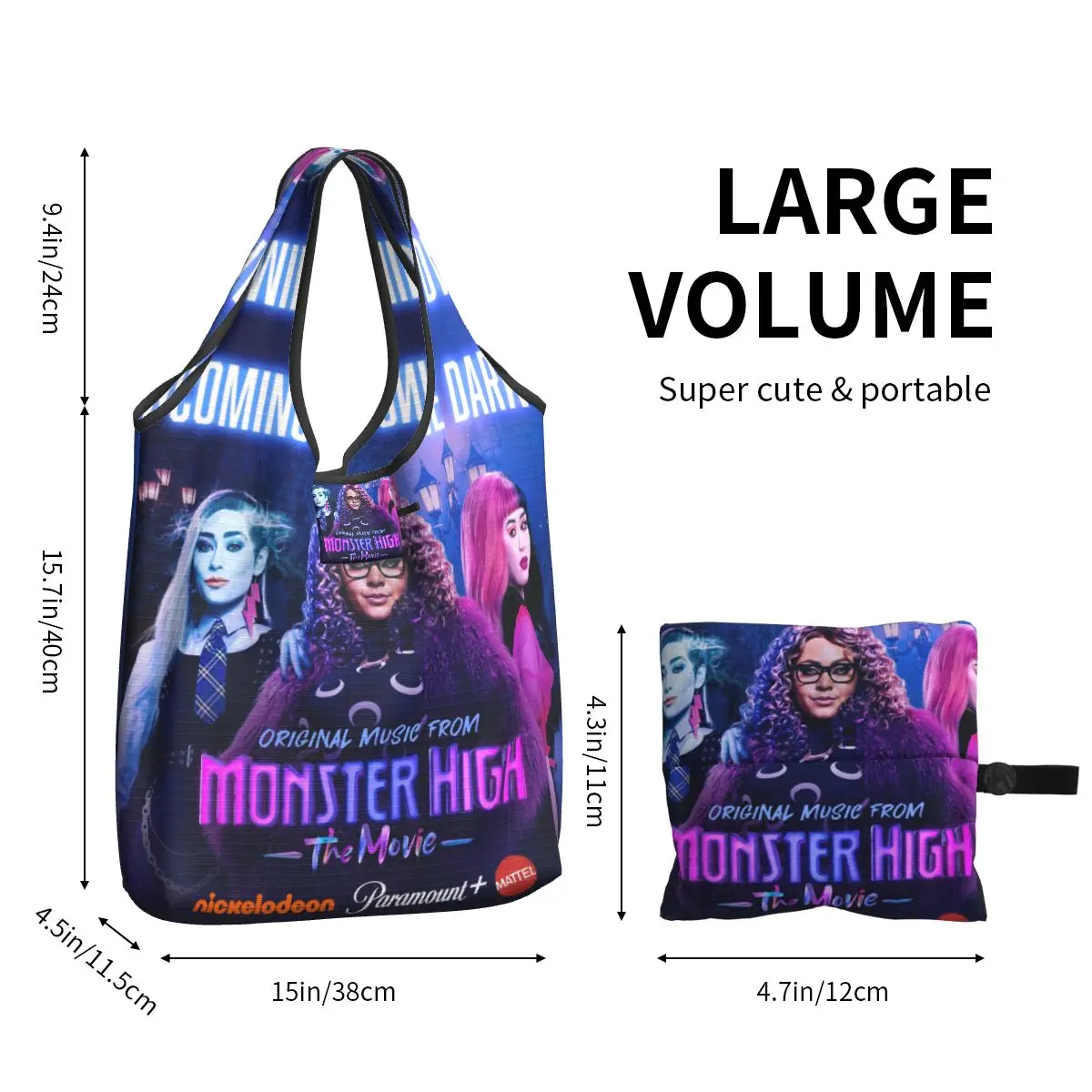 Bolsas de compras personalizadas Monster Highs America Music Fantasy The Movie para mujer, bolsas de mano portátiles de gran capacidad para compras de comestibles