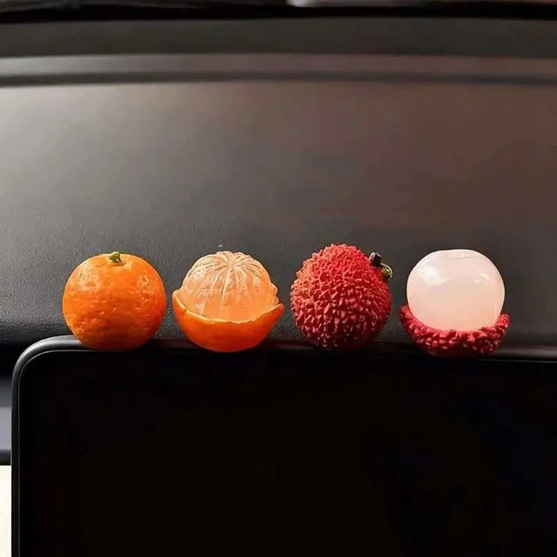 4Pcs Creative Cartoon Orange Lychee Car Ornament Series Center Console Display Screen Decoration