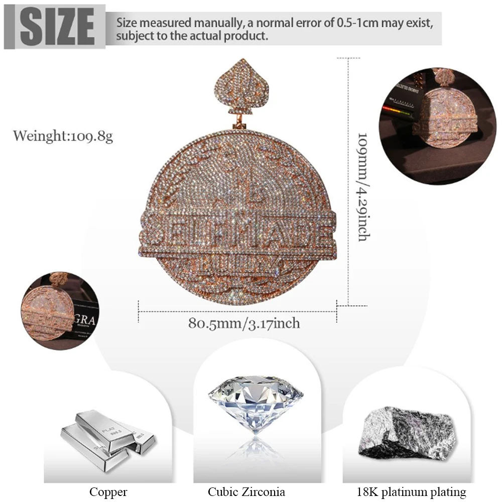Hip-Hop Cuban Chain Pendant Necklace Iced Out Diamond Logo Letter Pendant Solid Rapper Jewelry Gifts Fine Jewelry Gifts for Men