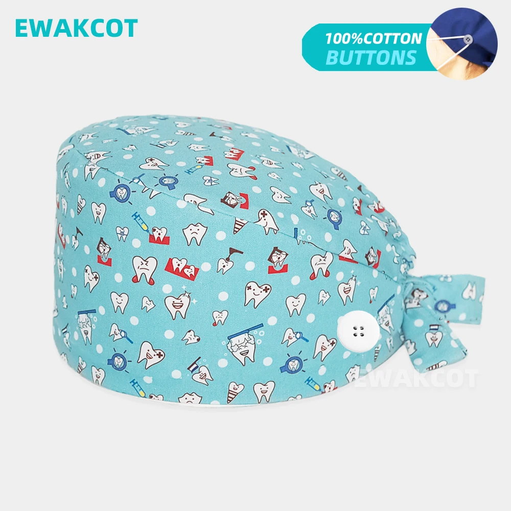 Unisex Surgical Cap printed pet shop hospital operating room Dental scrub hat 100%cotton pharmacy medical caps buttons