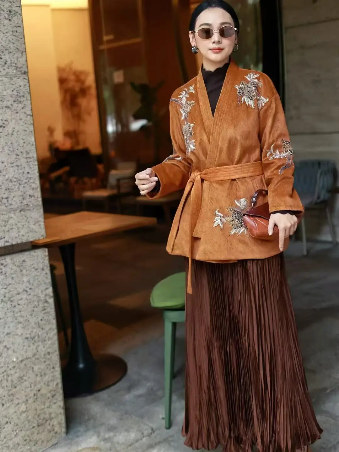 Women V Neck Beaded Embroidery Belted +Padded Coat Autumn Winter Fashion Warm Lady Cotton Outerwear S-XL