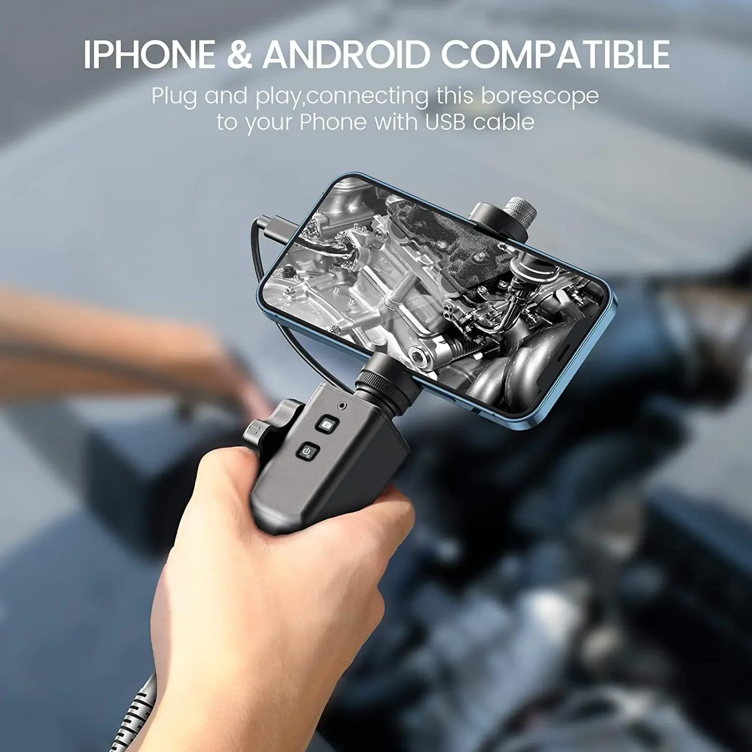 Two-Way Articulating Borescope 1080P Steering Snake Camera with Adjustable Light for Mechanics Support Android IOS