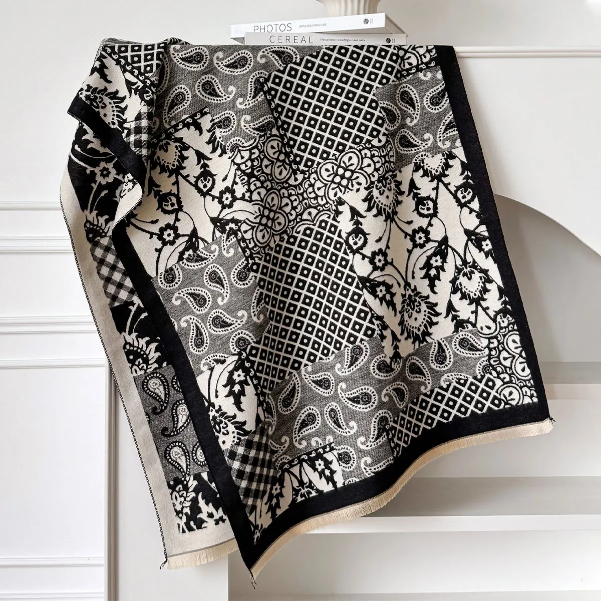 

Винтажный зимний шарф под кашемир с принтом пейсли для женщин, роскошная теплая толстая шаль-накидка для холодной погоды (Bufanda De Invierno)