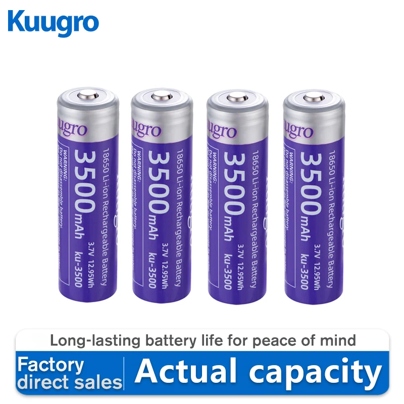 

Kuugro Pointed 18650 3500mAh Lithium Battery 3.7V 12A High-rate discharge For Strong light flashlights Headlights