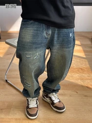 Korean Fashion Ripped Baggy Jeans For Men Clothing Vintage High Quality Denim Cargo Pants Harajuku Casual Distressed Trousers