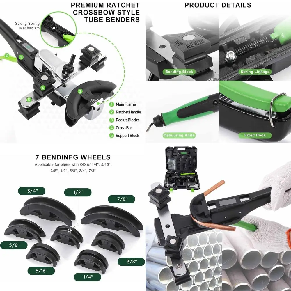 

Ручной трубогиб 6–22 мм, 90° ° Трубогибочный станок с функцией прямого/обратного действия, 20 кН, портативный, для медных и стальных труб